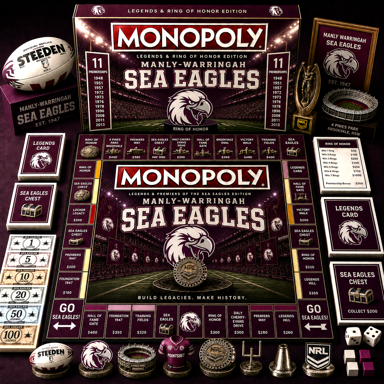 Premium NRL MWSE Legends & Ring Monopoly Collector’s Edition Board Game V9