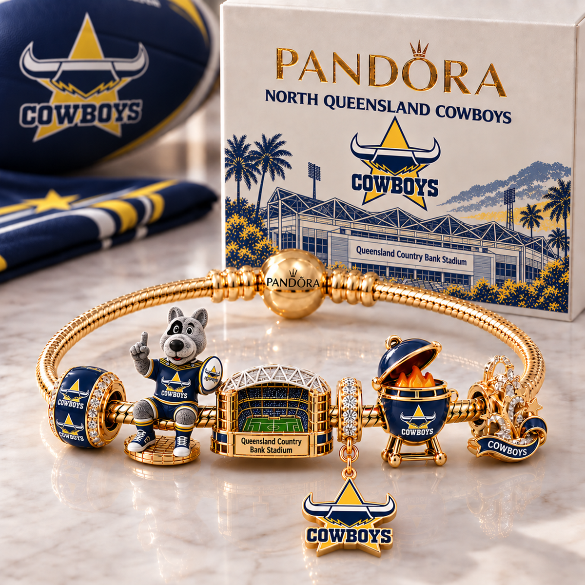 Premium NRL NQC Heritage Gold Charm Bracelet Set V3