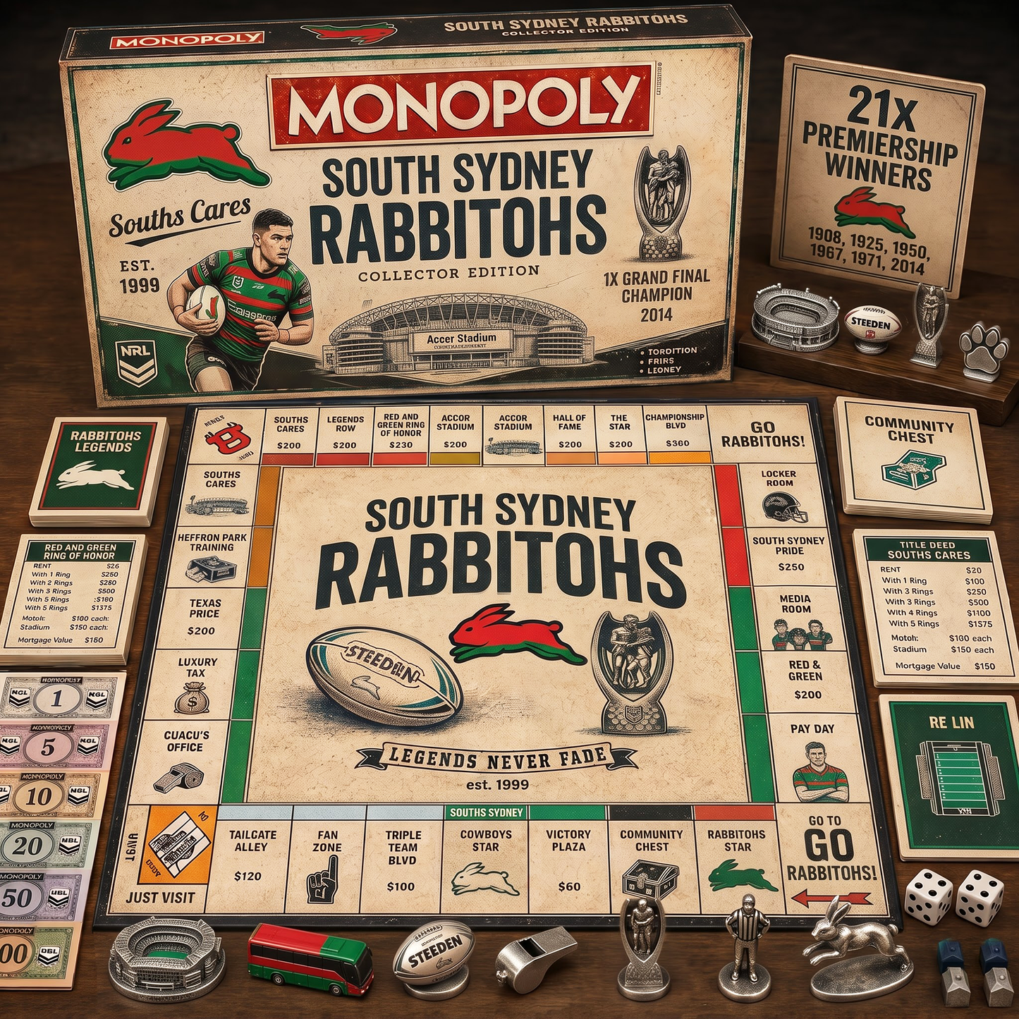 Premium NRL SSR Retro Heritage  Monopoly Collector’s Edition Board Game V7