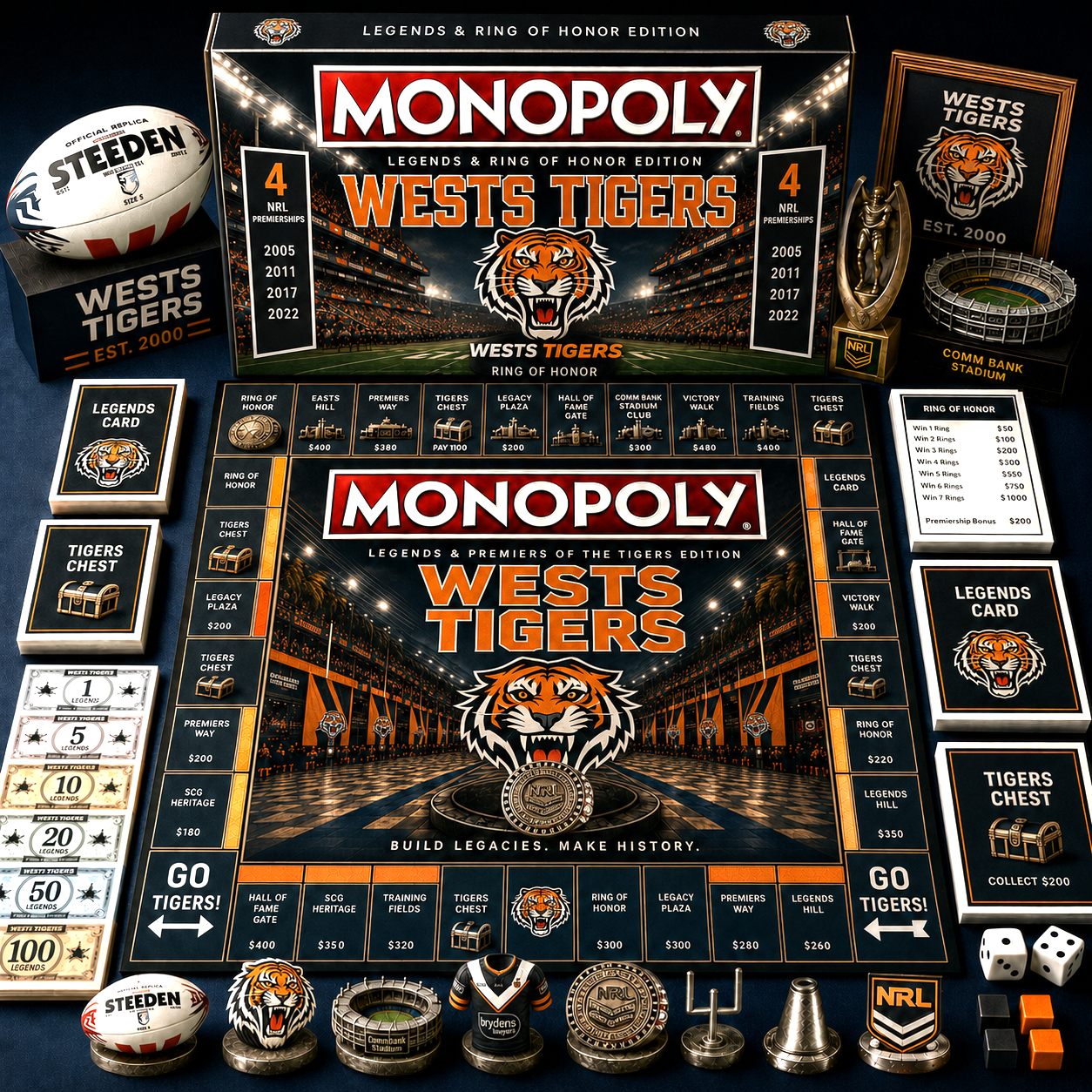 Premium NRL WT Legends & Ring Monopoly Collector’s Edition Board Game V9