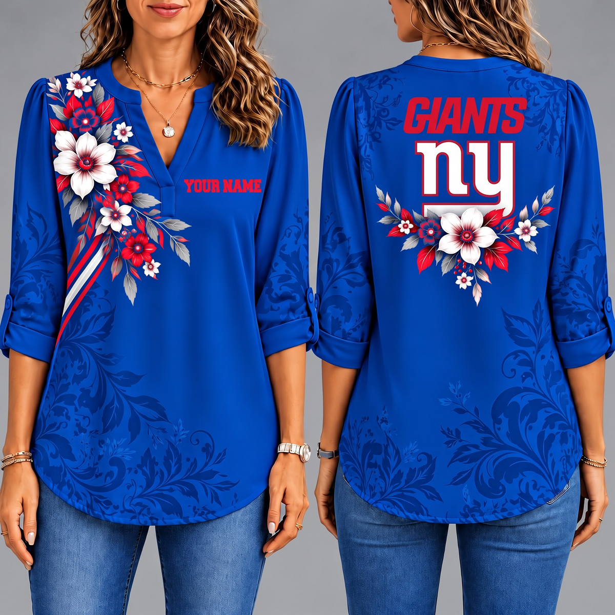 Premium NYG x NFL Collegiate Floral Luxe Long Sleeve Collar