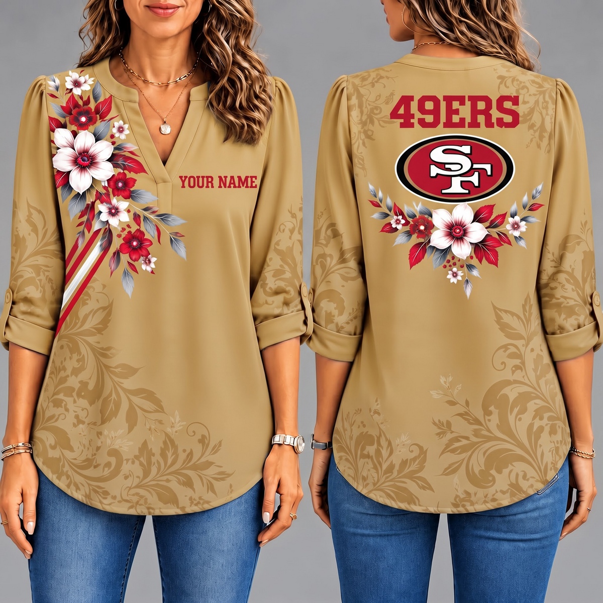 Premium SF x NFL Collegiate Floral Luxe Long Sleeve Collar