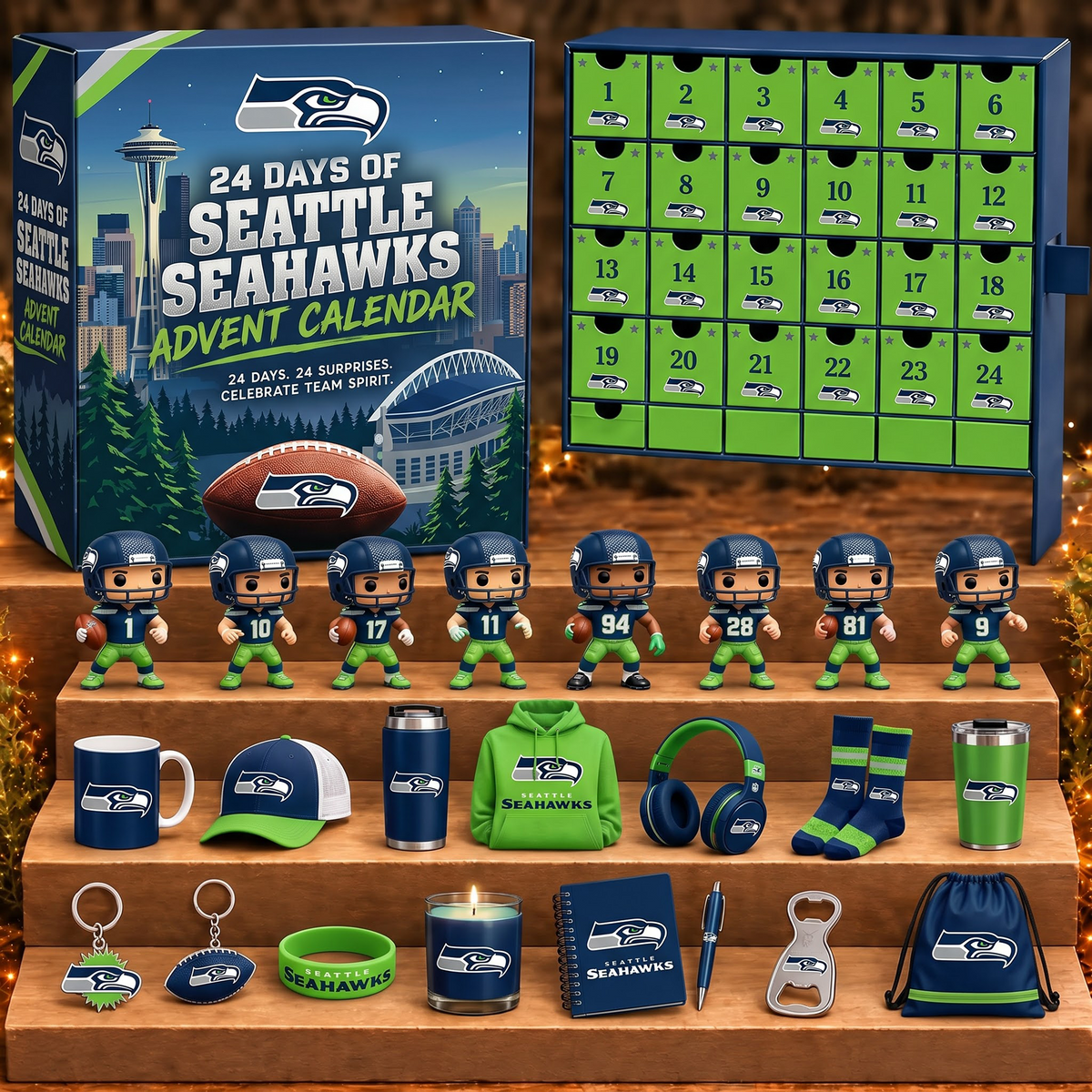 SEA X NFL Personalized 24 Days Of American Football Advent Calendar Blink Box