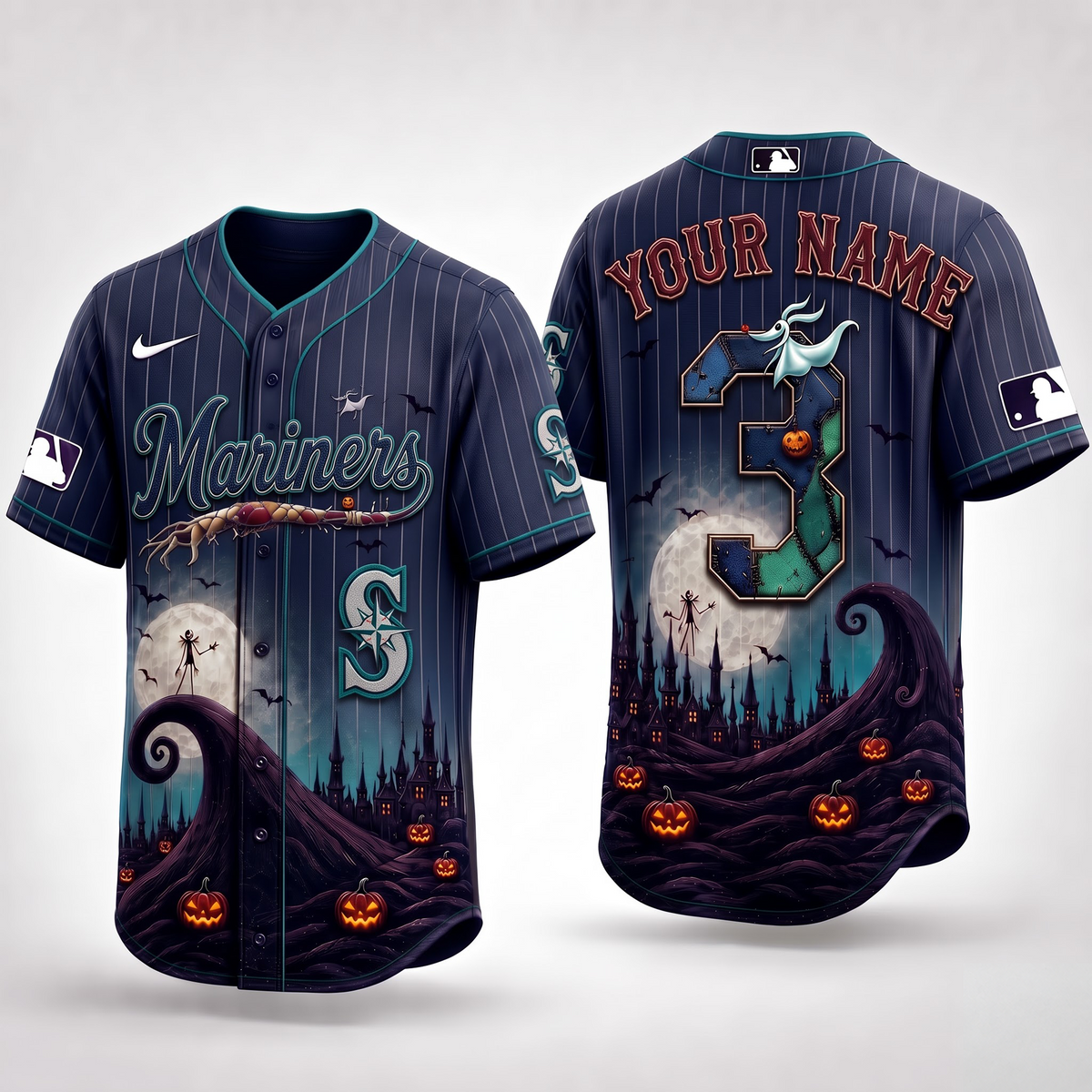 SEA X Premium MLB Haunted Moon Halloween Baseball Jersey