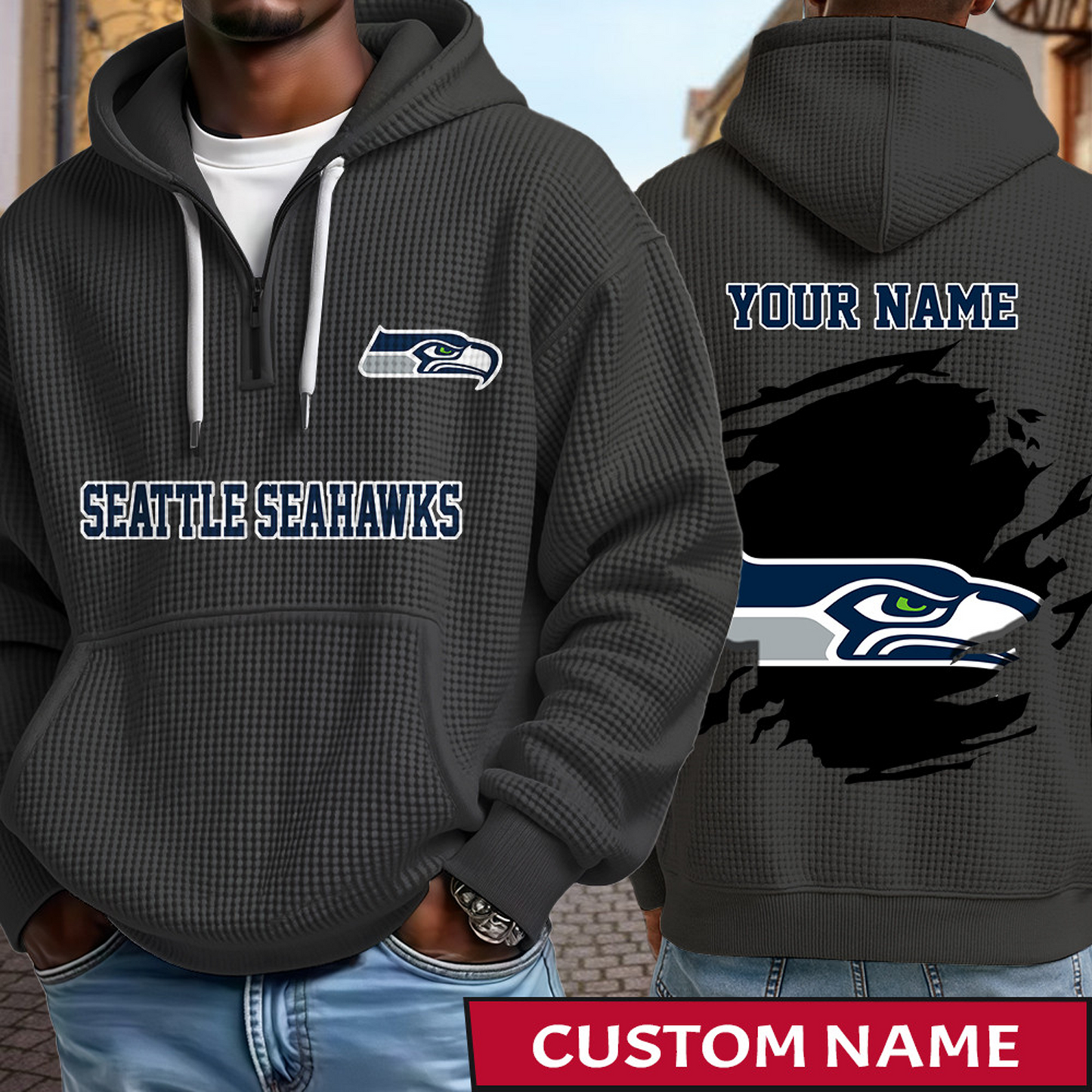 SEA x NFL Waffle Half Zip Hoodie DATND TANTD