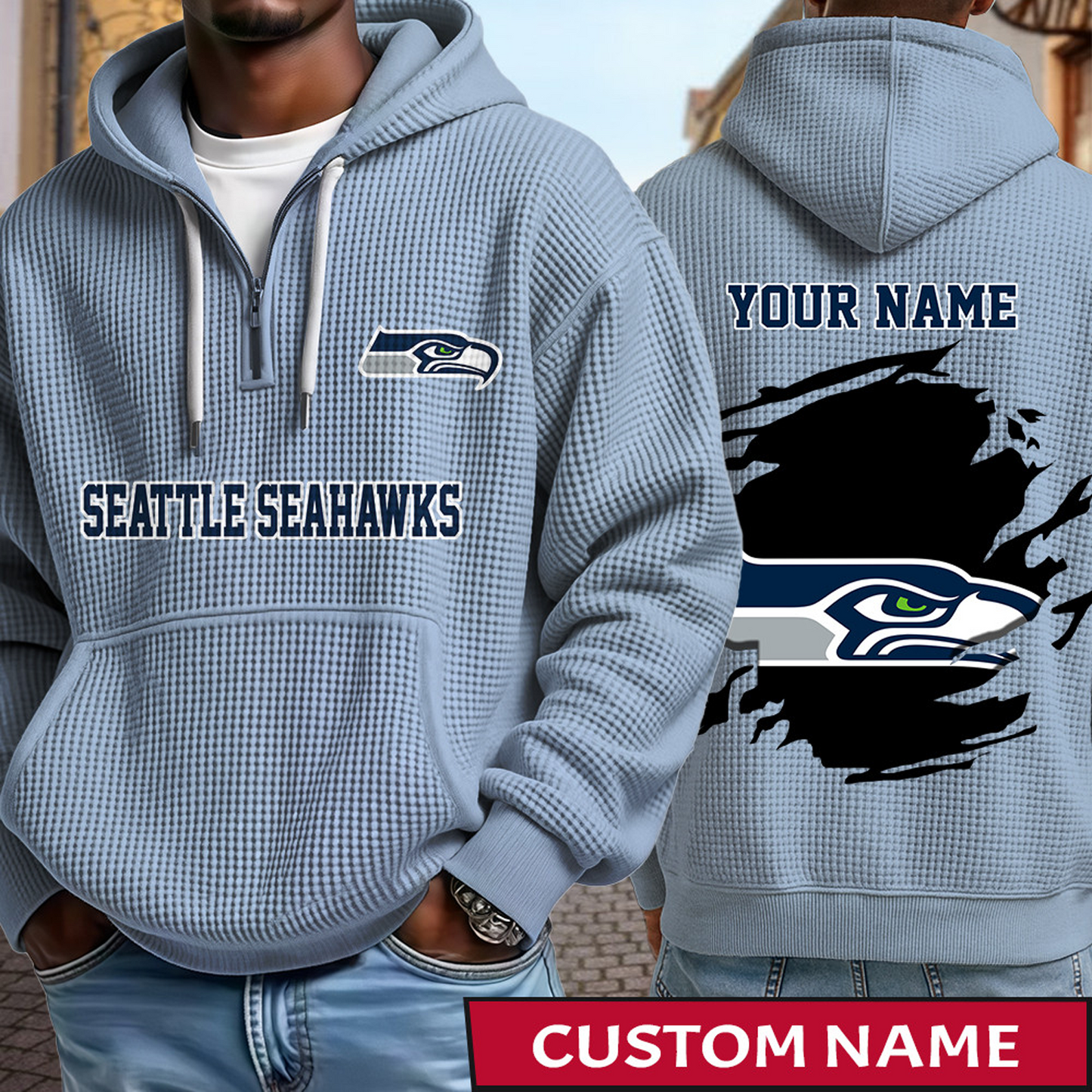 SEA x NFL Waffle Half Zip Hoodie DATND TANTD