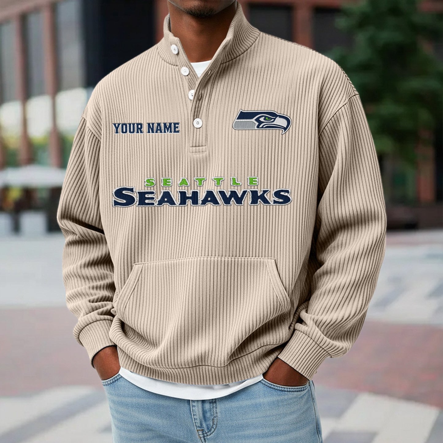 SEA x NFL Waffle High Neck Long Sleeved Sweatshirt DATND TANTD 221125