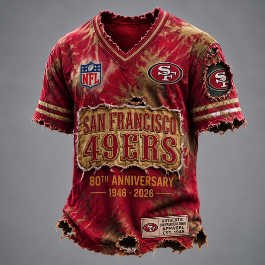 SF X Custom Football Fan Distressed V-Neck Shirt
