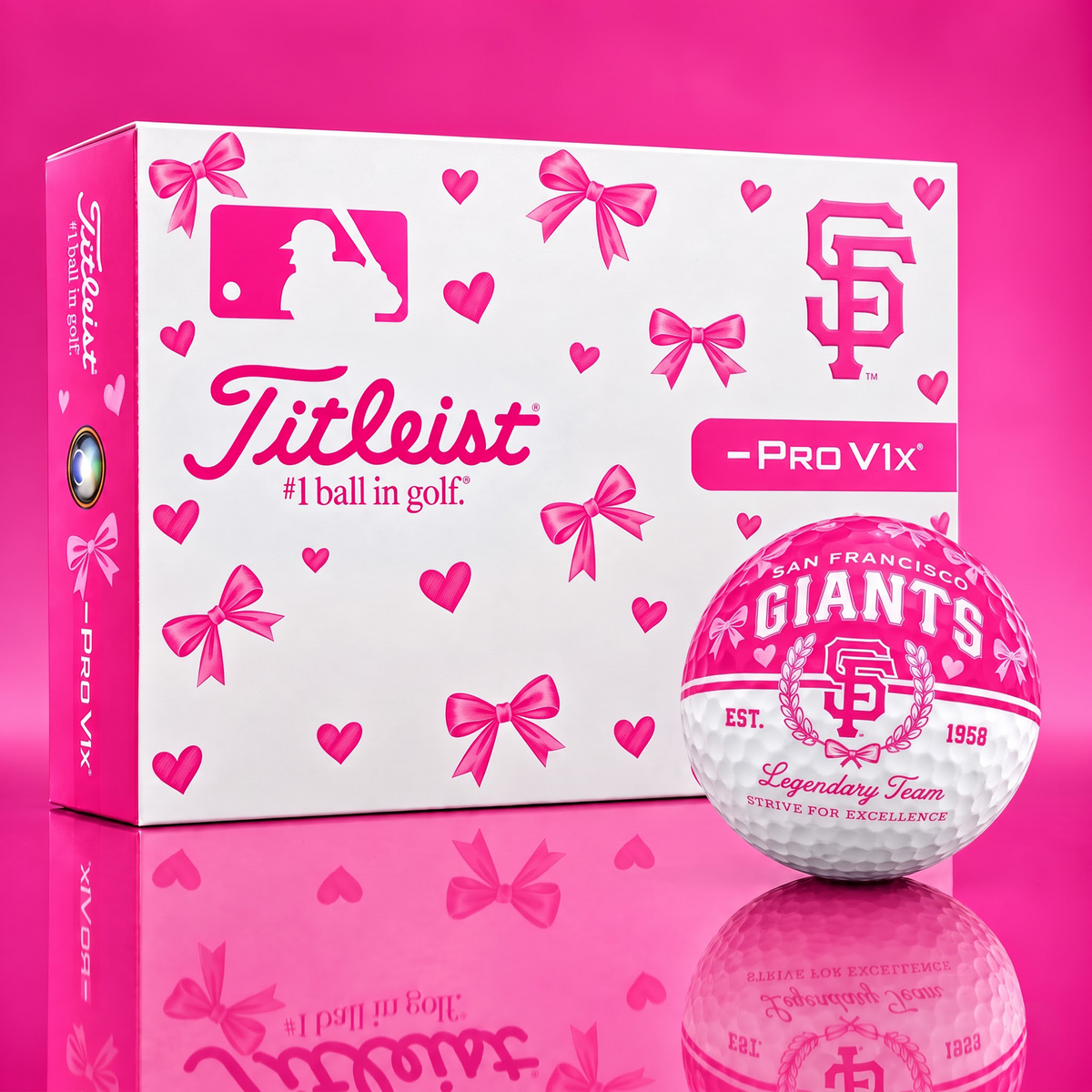 SF X Ladies Custom MLB Pink Coquette Golf Balls – Premium Titleist Pro V1x Gift Set C