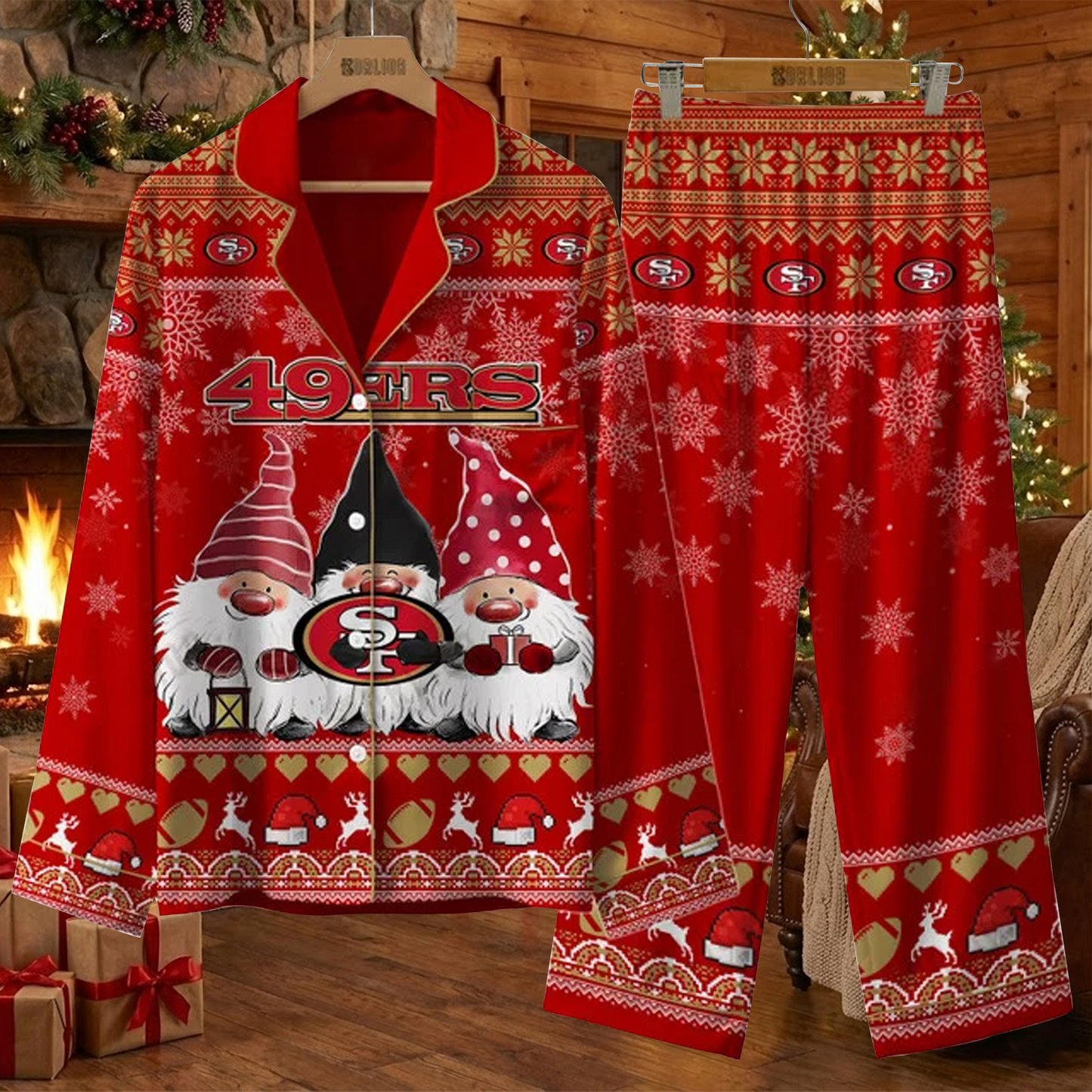 SF X NFL Unique 3 Gnomes Art Design For The 2025 Holiday Season Satin Pajamas Set