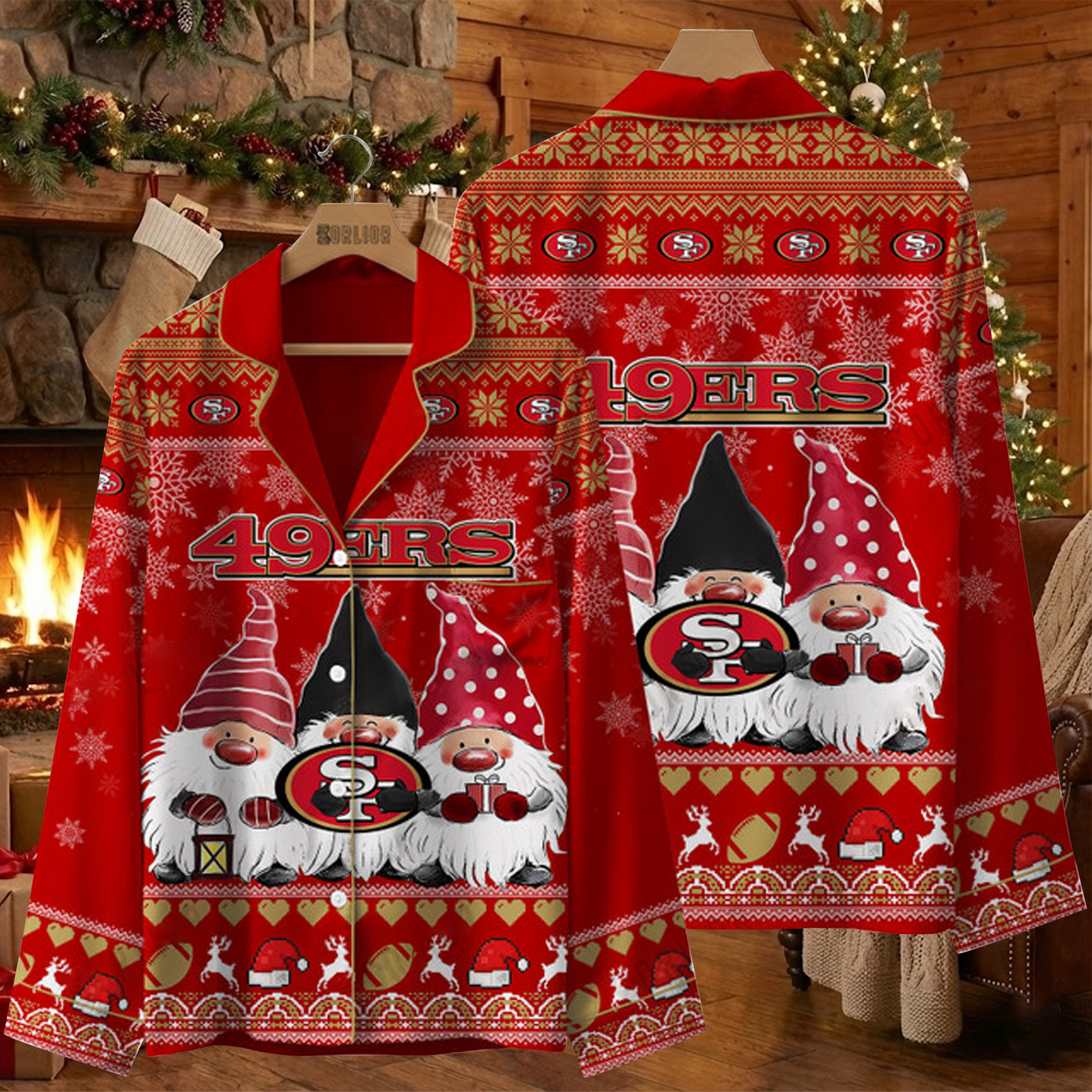 SF X NFL Unique 3 Gnomes Art Design For The 2025 Holiday Season Satin Pajamas Set