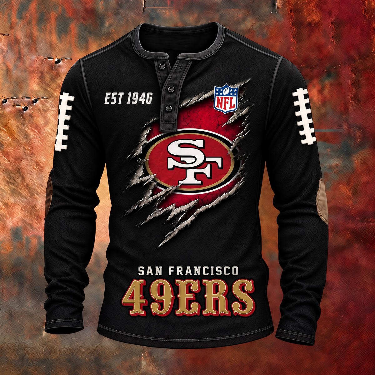 SF X PREMIUM NFL Distressed Long Sleeve Jersey 1709 V2