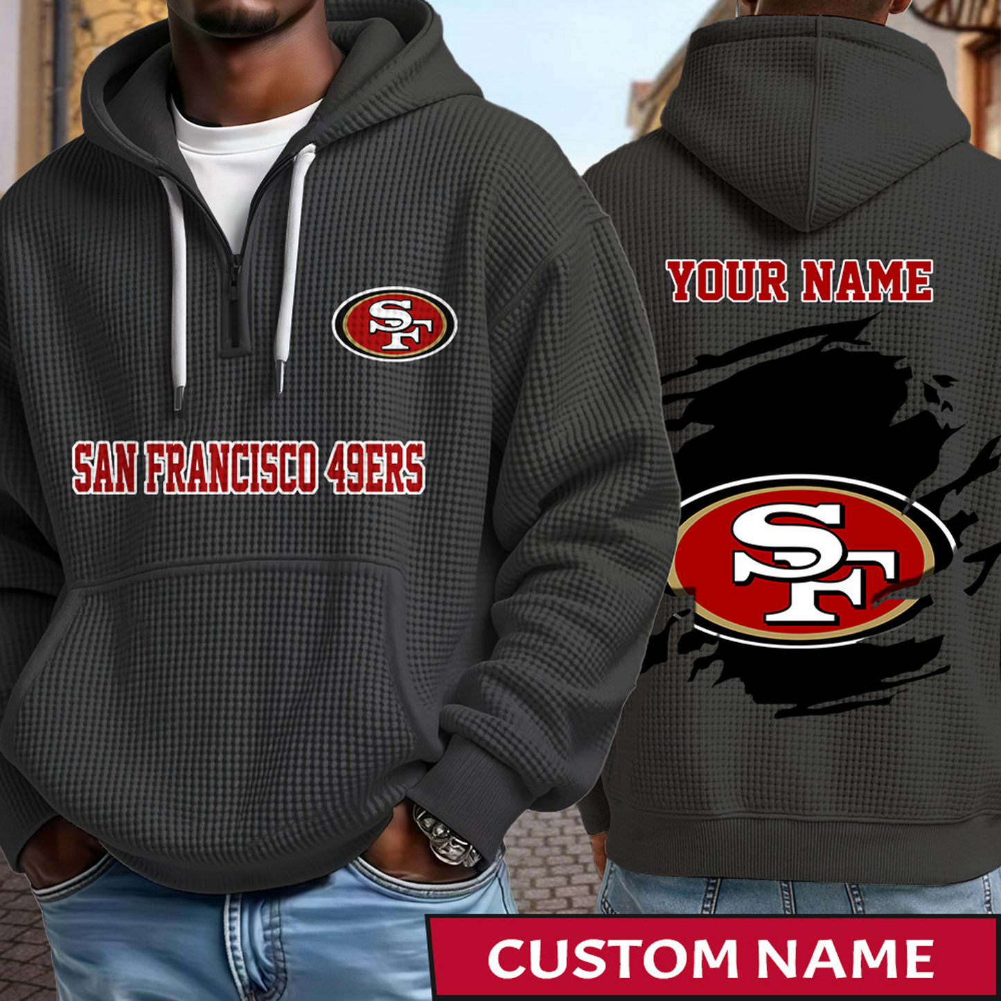 SF x NFL Waffle Half Zip Hoodie DATND TANTD