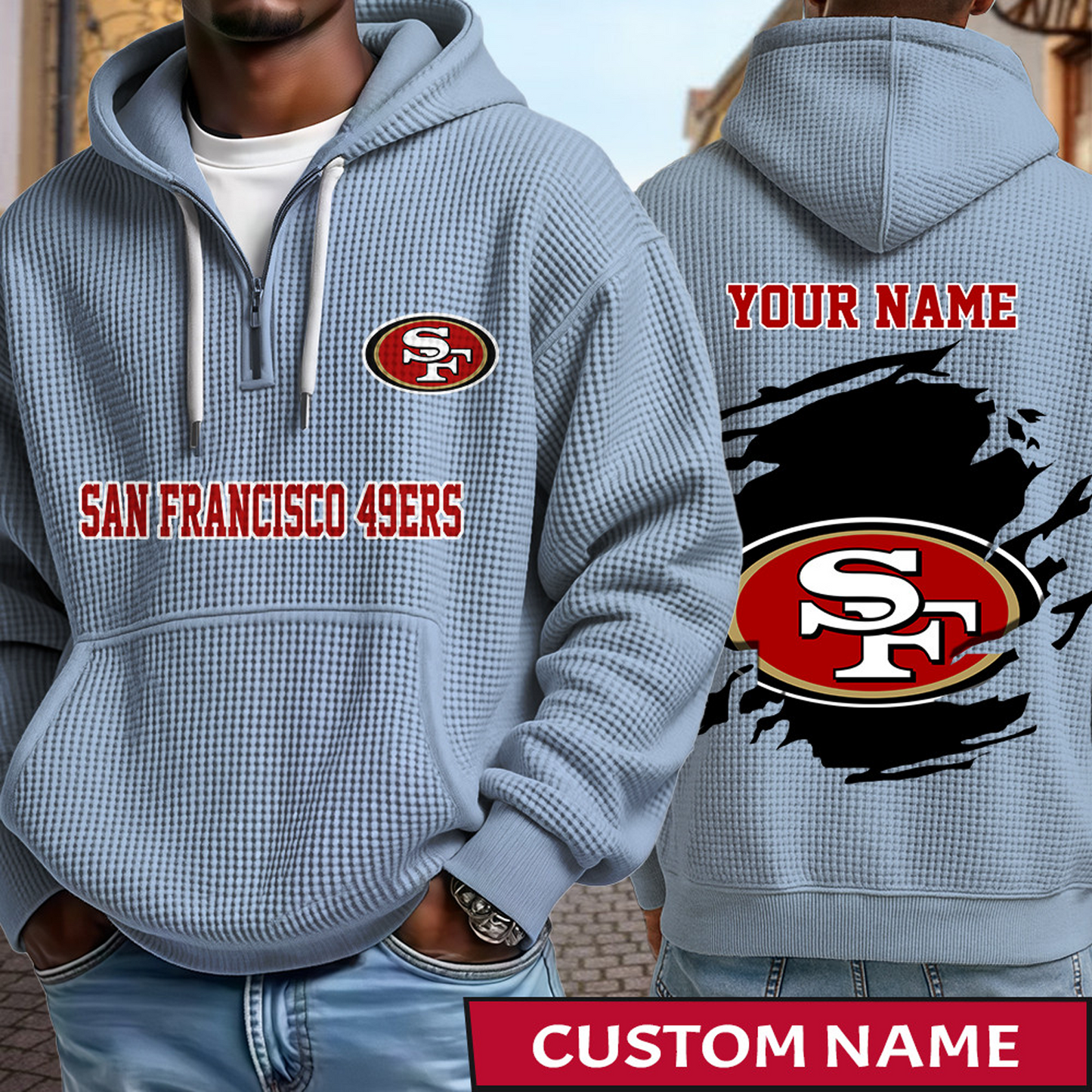 SF x NFL Waffle Half Zip Hoodie DATND TANTD