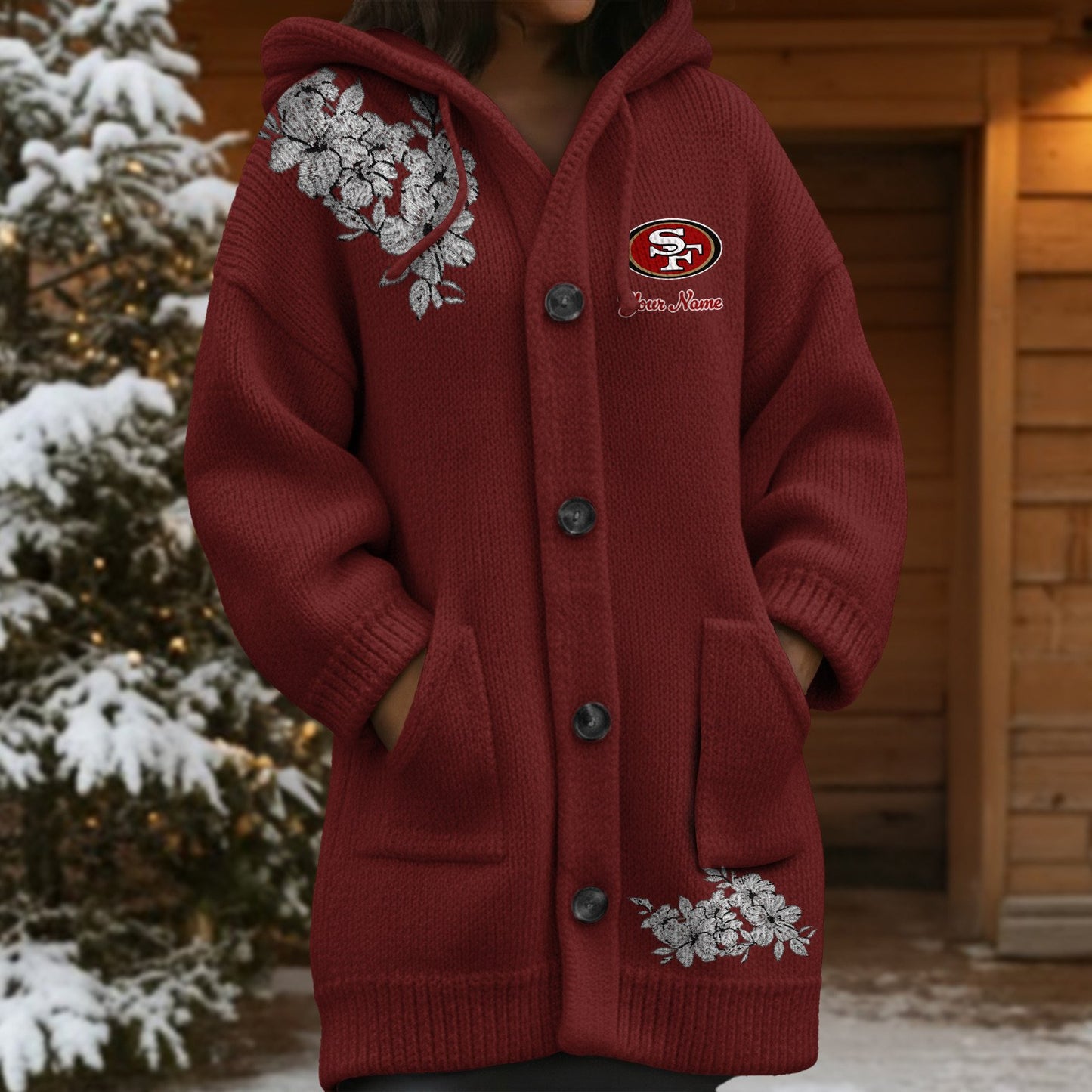 SF x NFL Women's Casual Knitted Hooded Cardigan DATND TANTD 211125