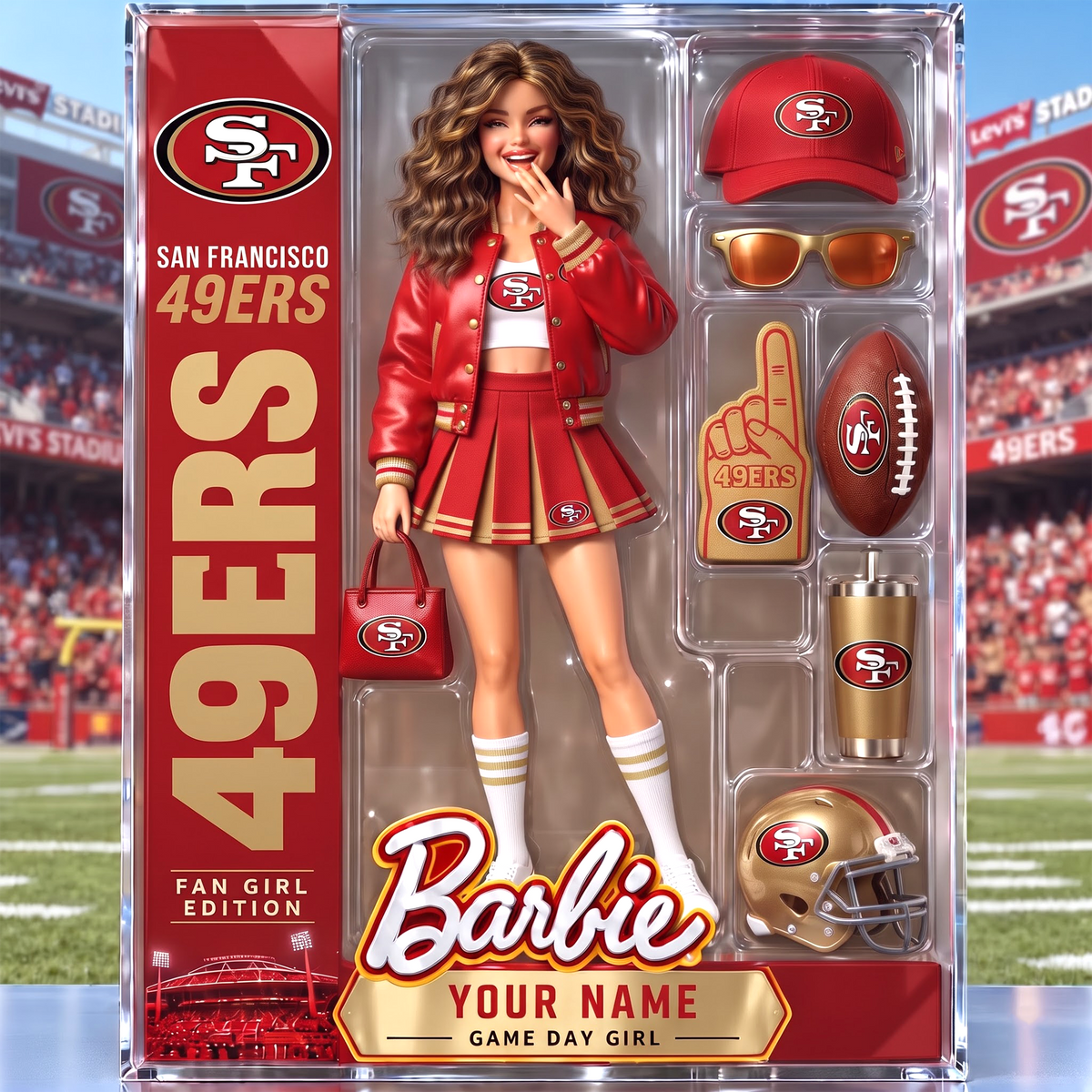 SF x Personalized NFL Ken Acrylic Block Plaque Action Figure Box