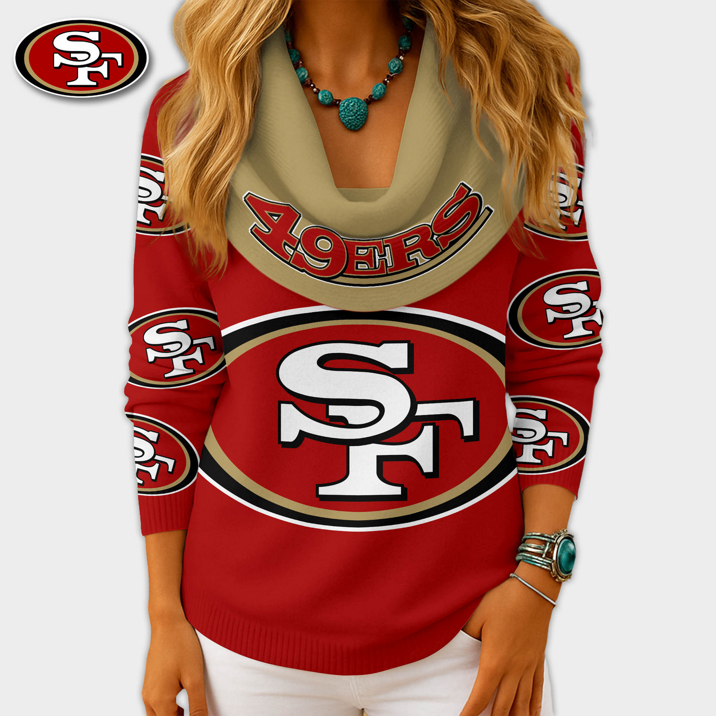 SF49 Premium NFL Fan Cowl Neck Sweater 3D Shirt DDT NTL