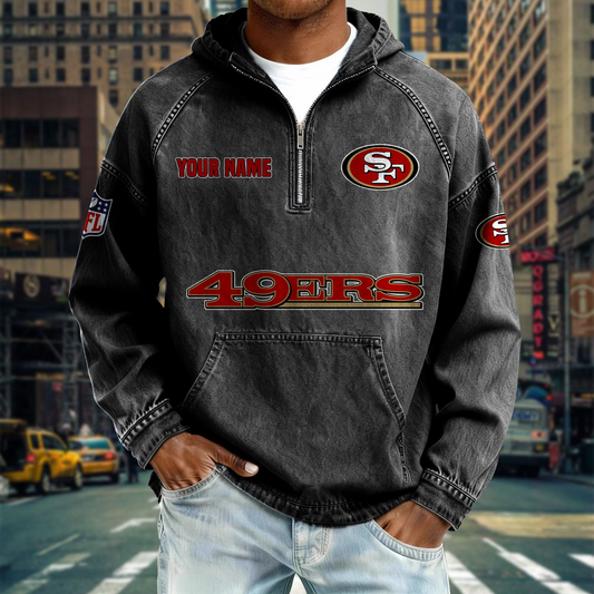 SF49 x NFL Denim Long - Sleeved Hooded Sweatshirt DDT NTL