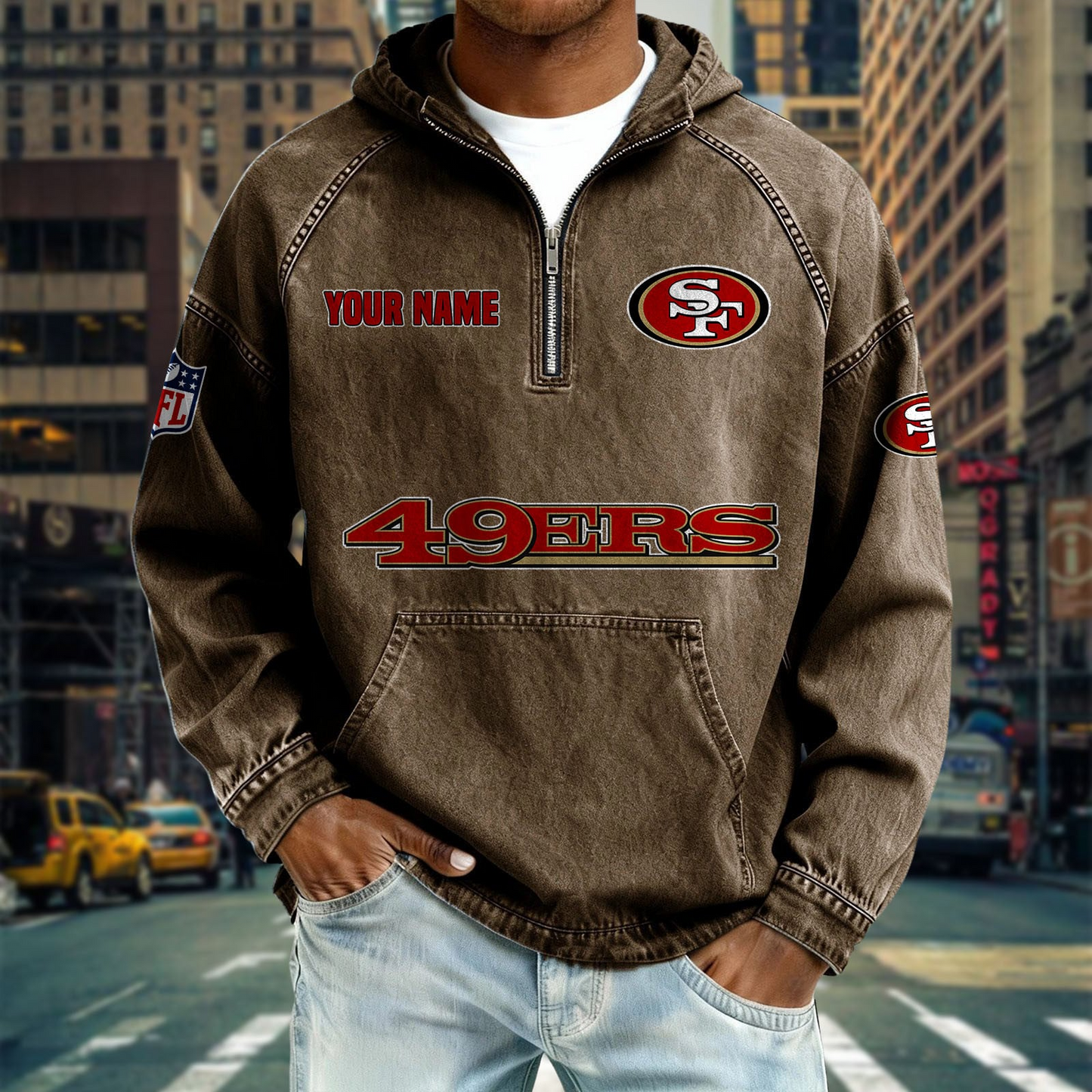 SF49 x NFL Denim Long - Sleeved Hooded Sweatshirt DDT NTL