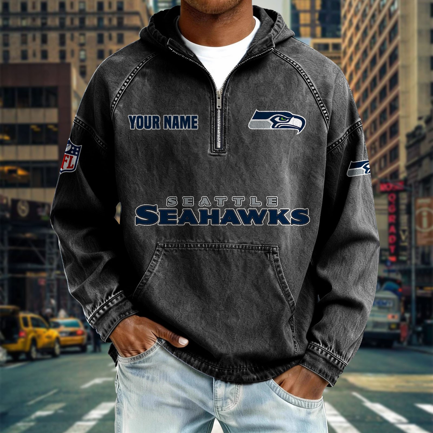 SS x NFL Denim Long - Sleeved Hooded Sweatshirt DDT NTL