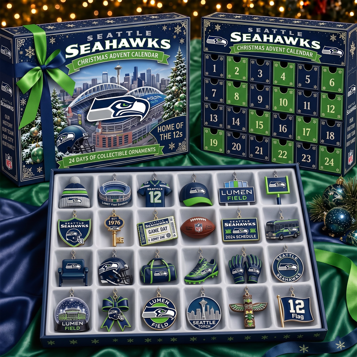 SS x NFL Team Christmas Advent Calendar Box - 24 Days Countdown Tree Ornaments Gift Set 2809 NAK TTT