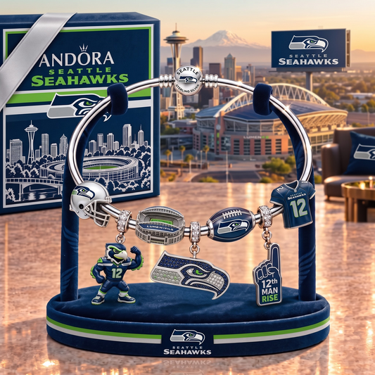 SS x Personalized NFL Pandora Style Charm Bracelet Gift Set 1409