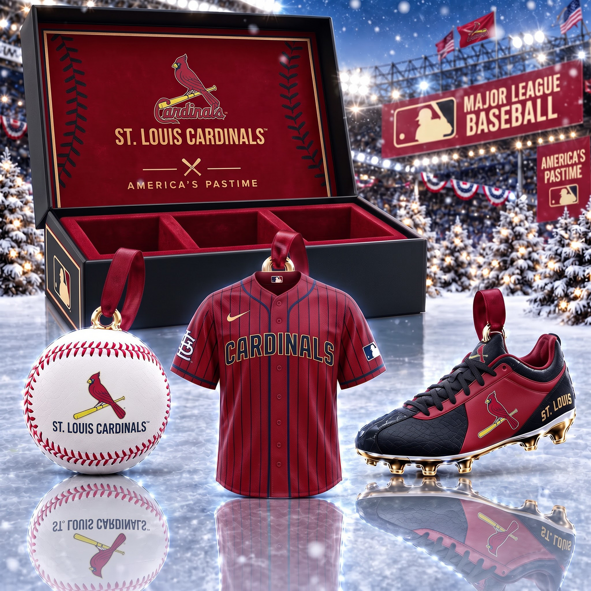 STL X MLB Holiday Collector Ornament Box - 3-Piece Baseball Ornament Set