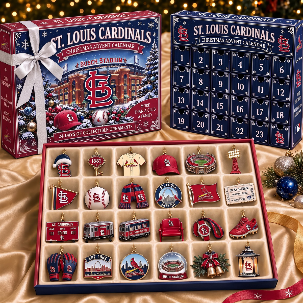 STL X MLB Team Christmas Advent Calendar Box - 24 Days Countdown Tree Ornaments Gift Set