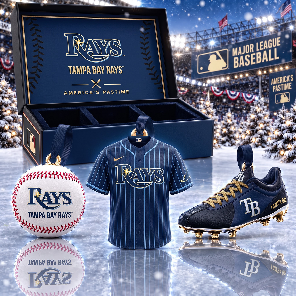 TB X MLB Holiday Collector Ornament Box - 3-Piece Baseball Ornament Set
