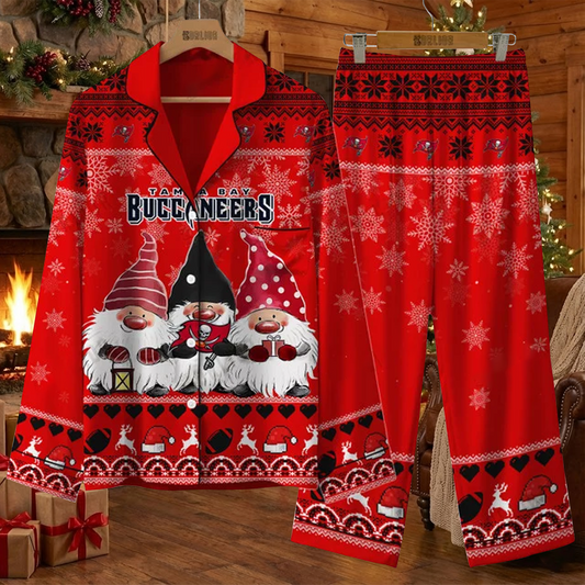 TB X NFL Unique 3 Gnomes Art Design For The 2025 Holiday Season Satin Pajamas Set