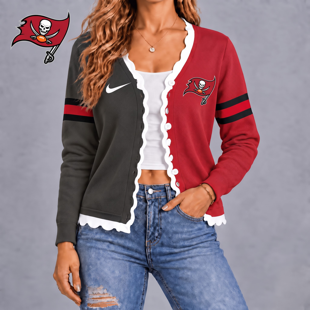 TB X Premium NFL Varsity Stripe Button Cardigan