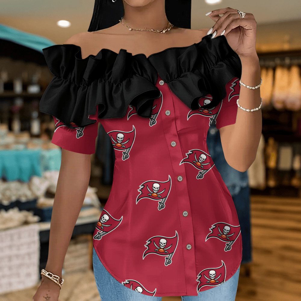 TBB Premium NFL Women Ruffle Off-Shoulder Blouse DDT CTND