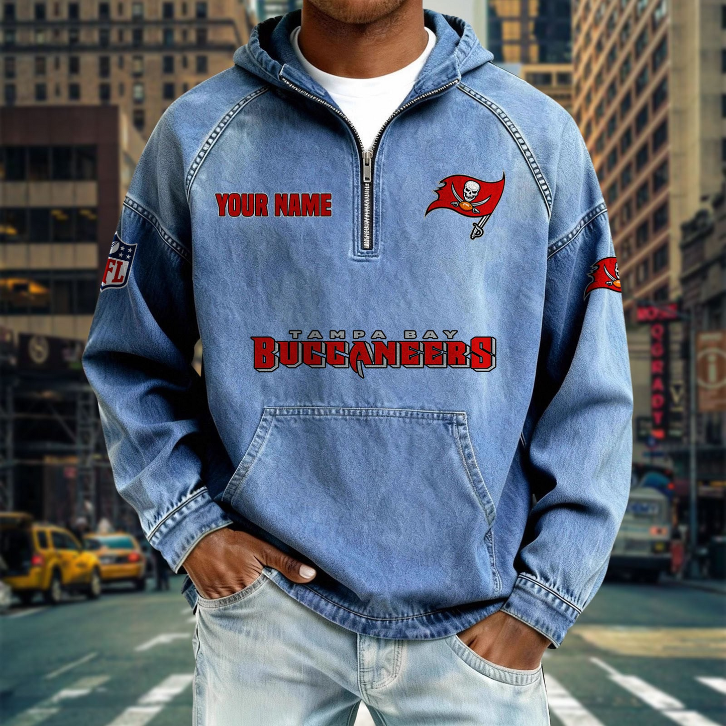 TBB x NFL Denim Long - Sleeved Hooded Sweatshirt DDT NTL