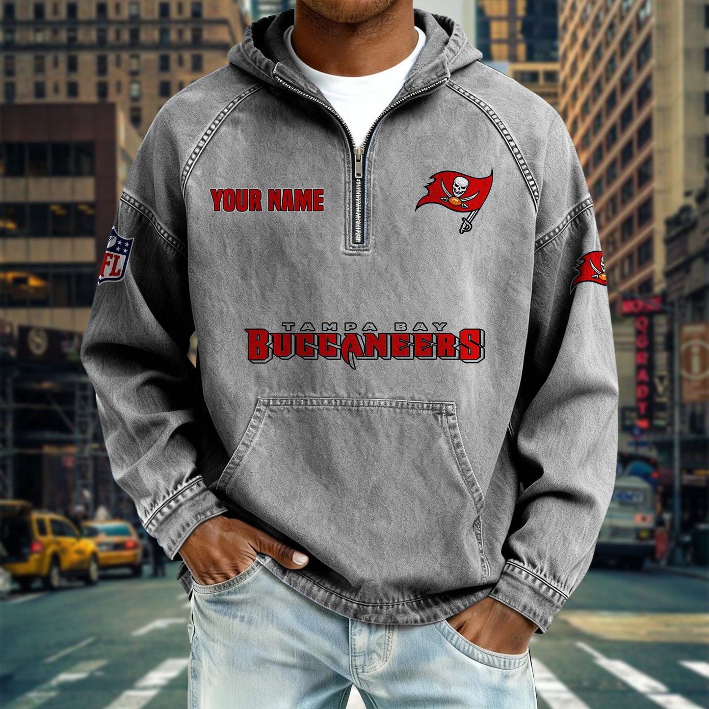TBB x NFL Denim Long - Sleeved Hooded Sweatshirt DDT NTL