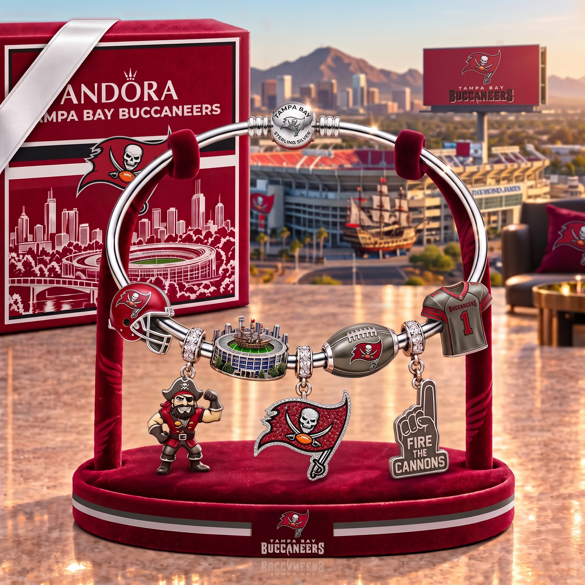 TBB x Personalized NFL Pandora Style Charm Bracelet Gift Set 1409