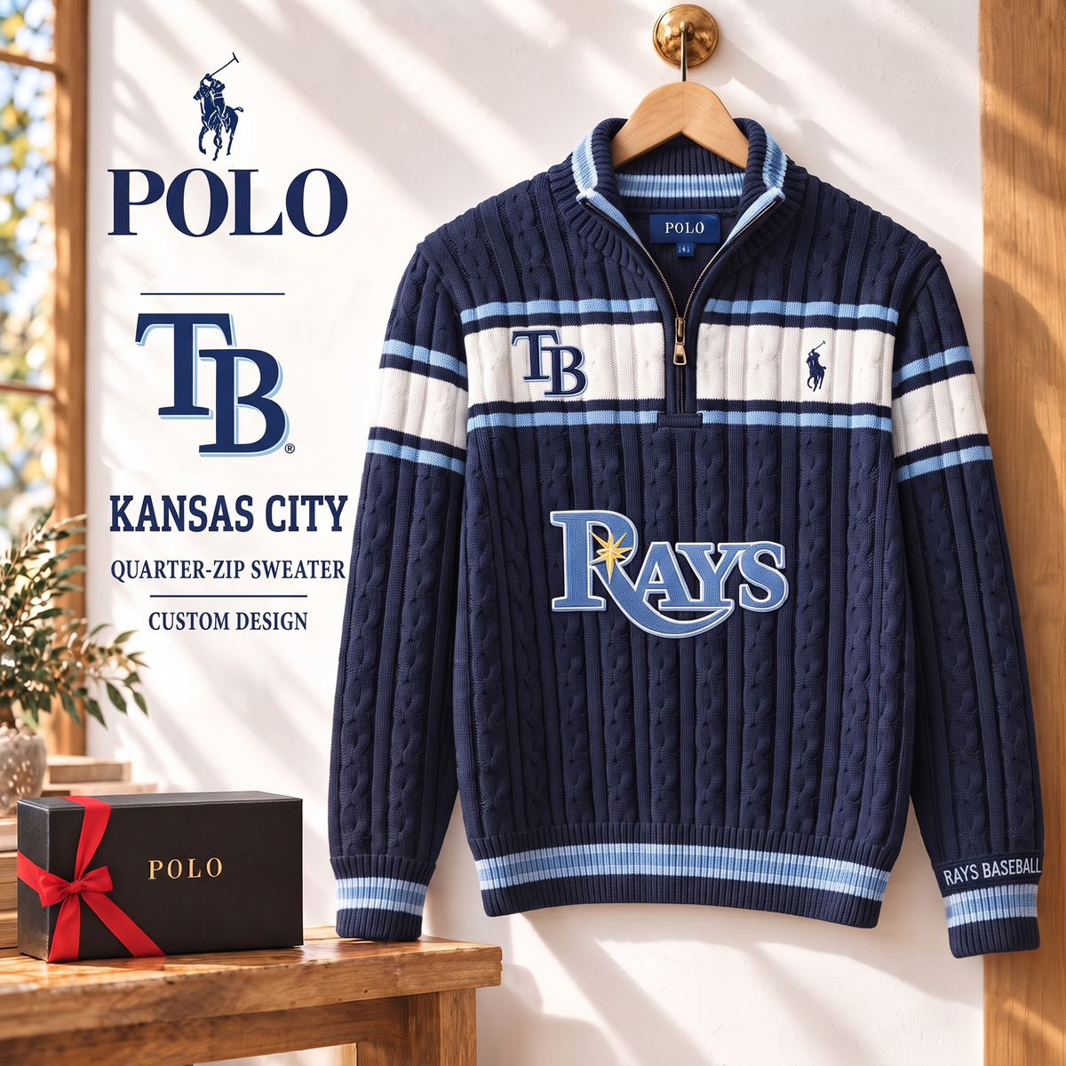 TBR x PREMIUM MLB Varsity Cable-Knit Quarter-Zip Sweater