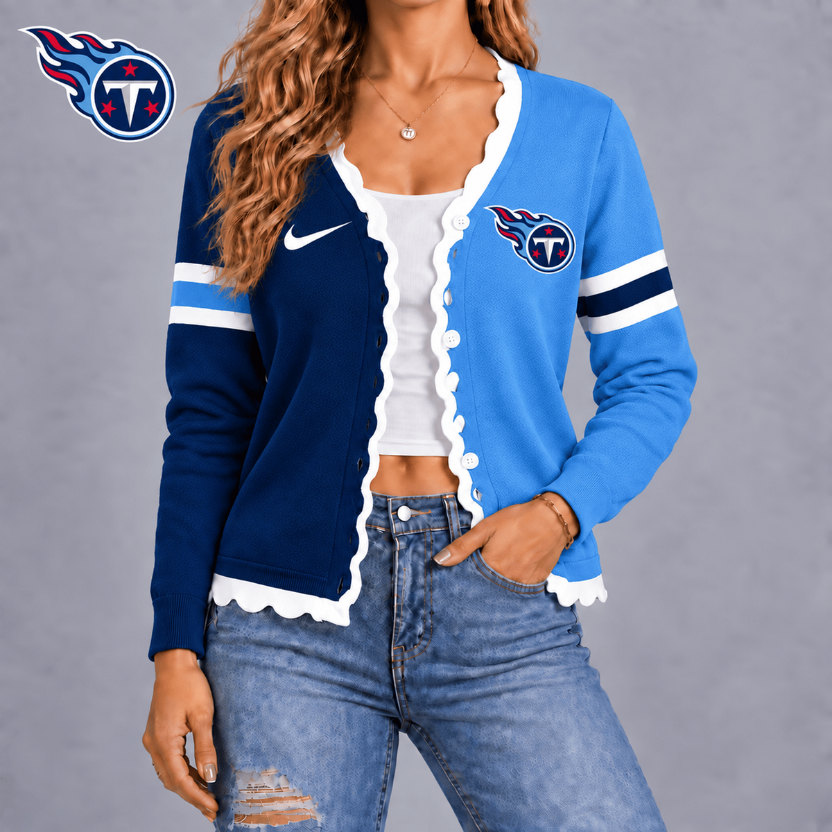 TEN X Premium NFL Varsity Stripe Button Cardigan
