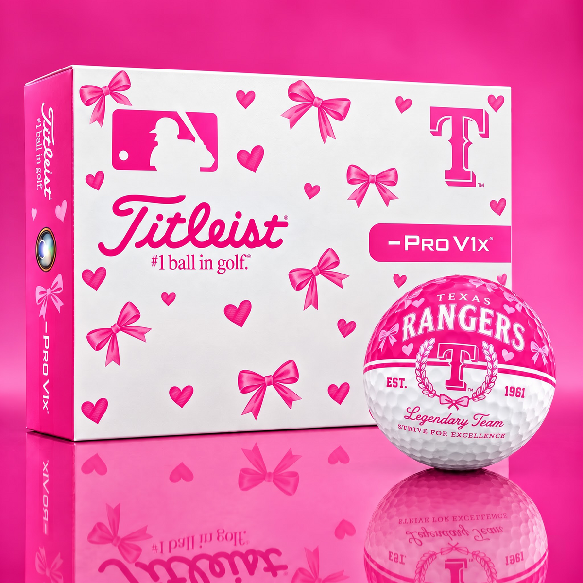 TEX X Ladies Custom MLB Pink Coquette Golf Balls – Premium Titleist Pro V1x Gift Set