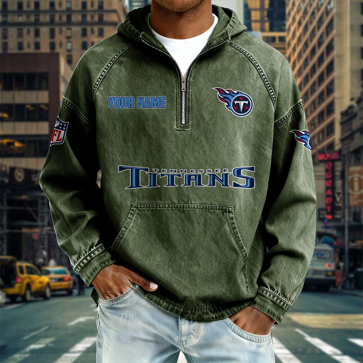 TT x NFL Denim Long - Sleeved Hooded Sweatshirt DDT NTL