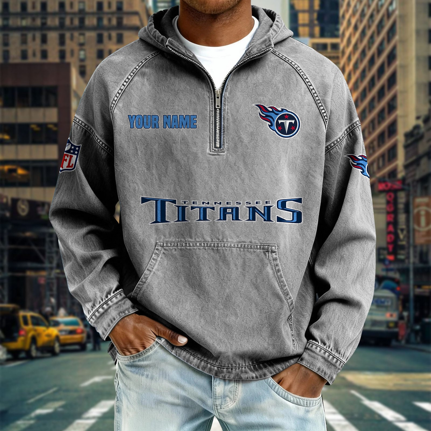 TT x NFL Denim Long - Sleeved Hooded Sweatshirt DDT NTL