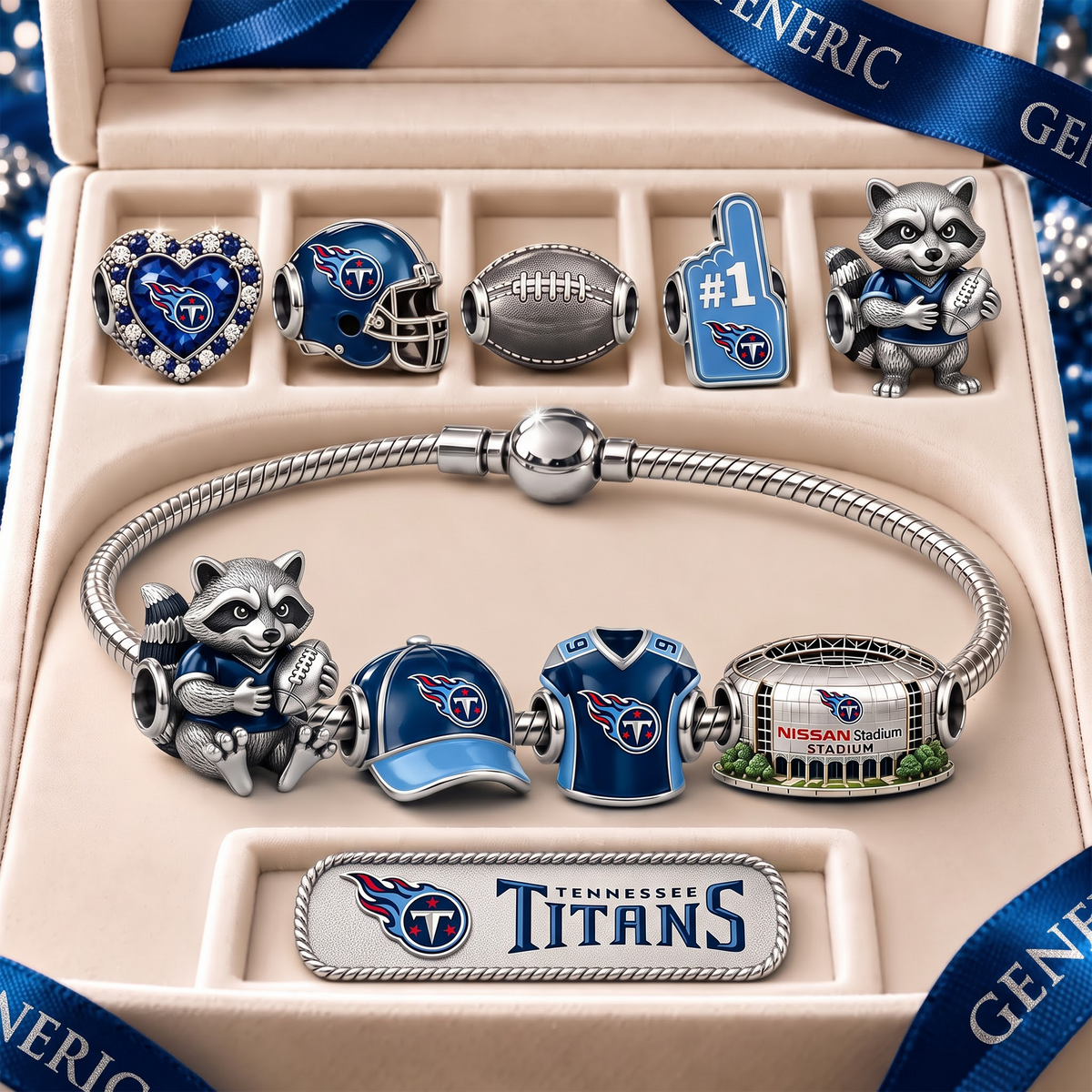 TT x Premium NFL Fan Charm Bracelet - Pandora Style Sports Charm Set