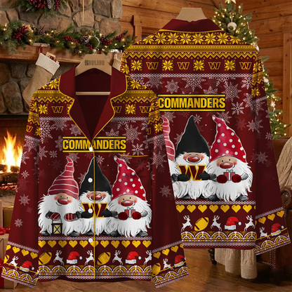 WAS X NFL Unique 3 Gnomes Art Design For The 2025 Holiday Season Satin Pajamas Set