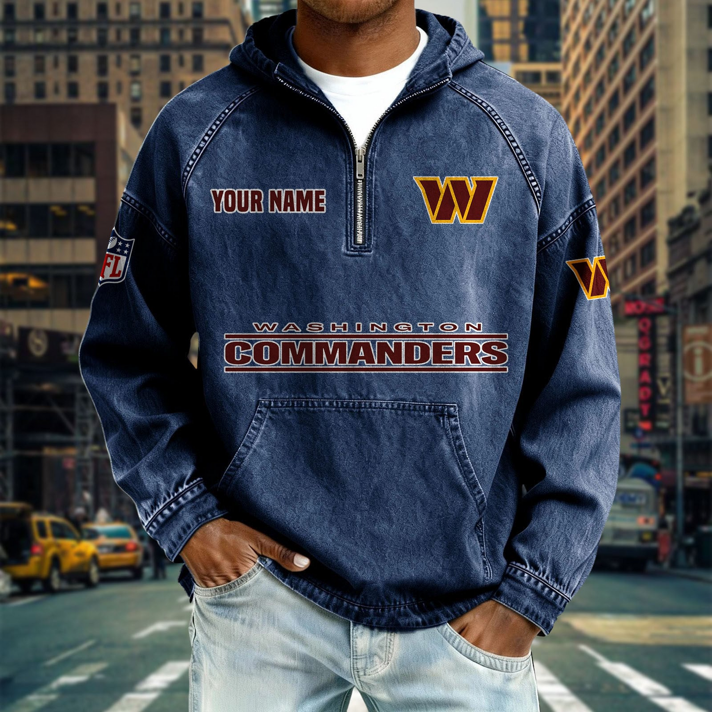WC x NFL Denim Long - Sleeved Hooded Sweatshirt DDT NTL