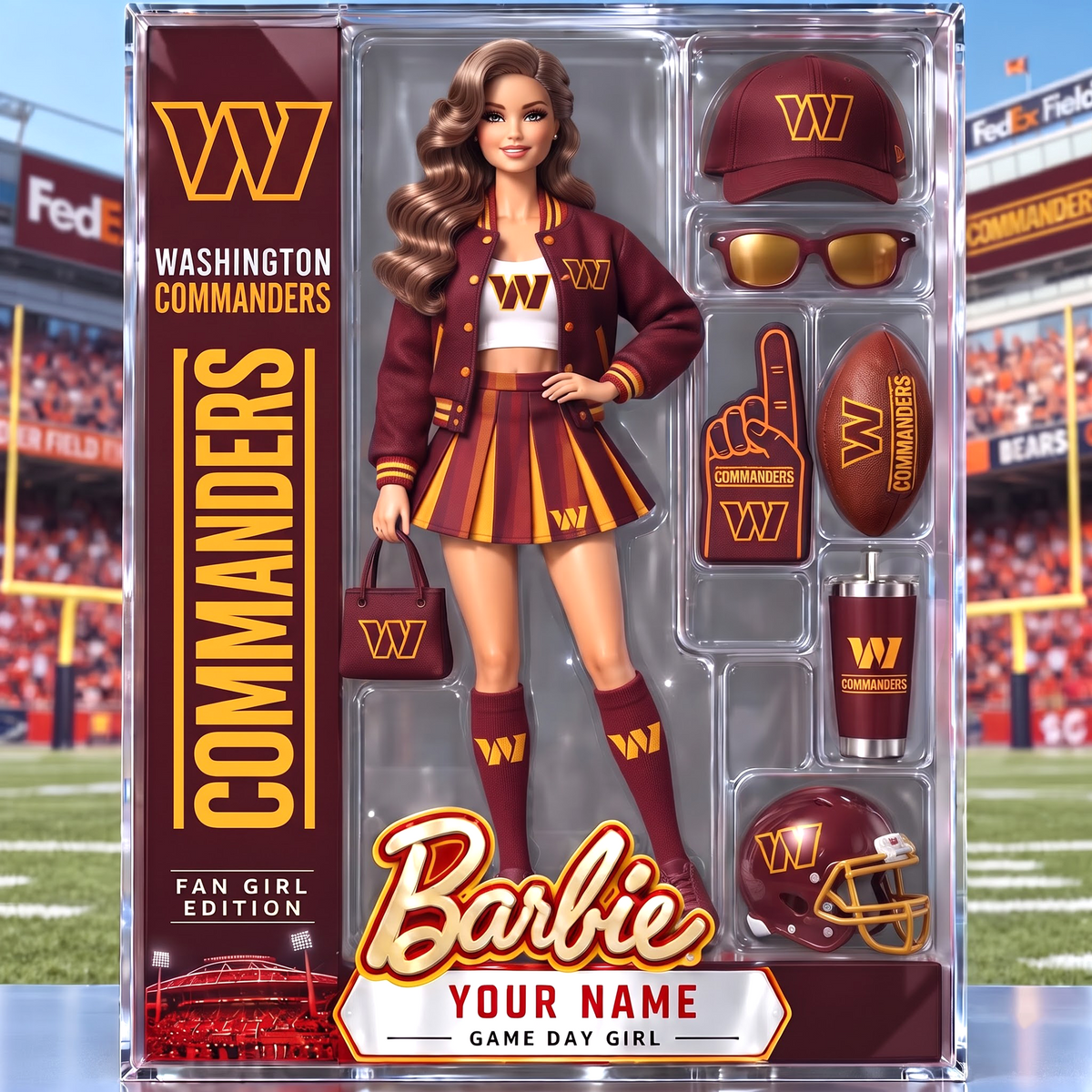 WC x Personalized NFL Ken Acrylic Block Plaque Action Figure Box