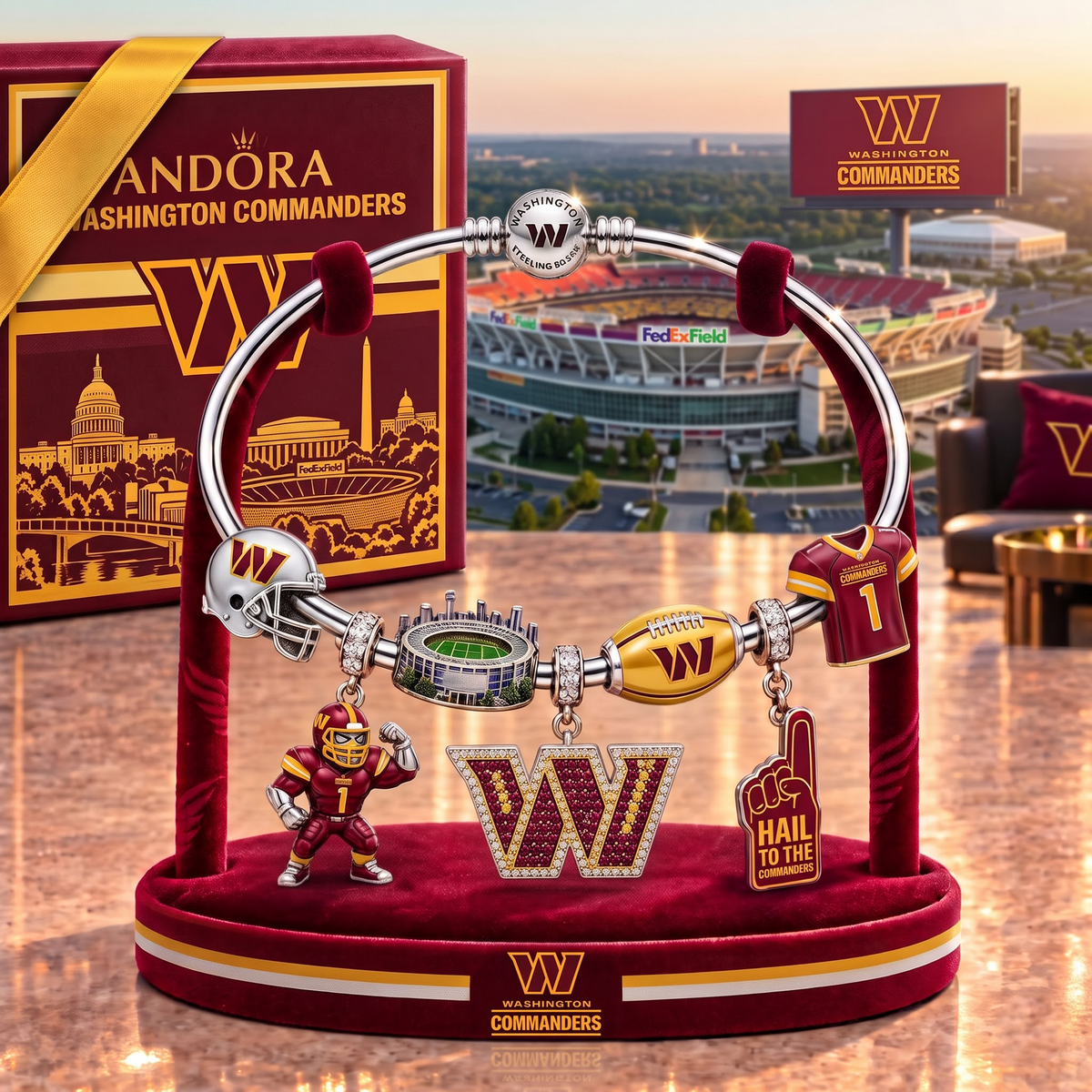 WC x Personalized NFL Pandora Style Charm Bracelet Gift Set 1409