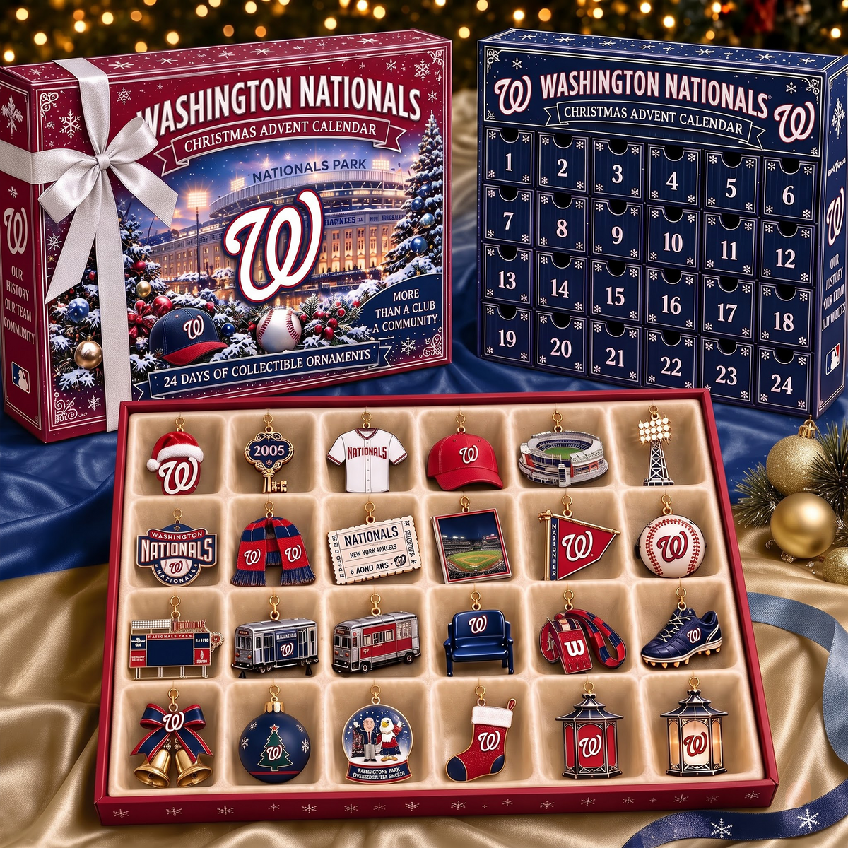 WSH X MLB Team Christmas Advent Calendar Box - 24 Days Countdown Tree Ornaments Gift Set