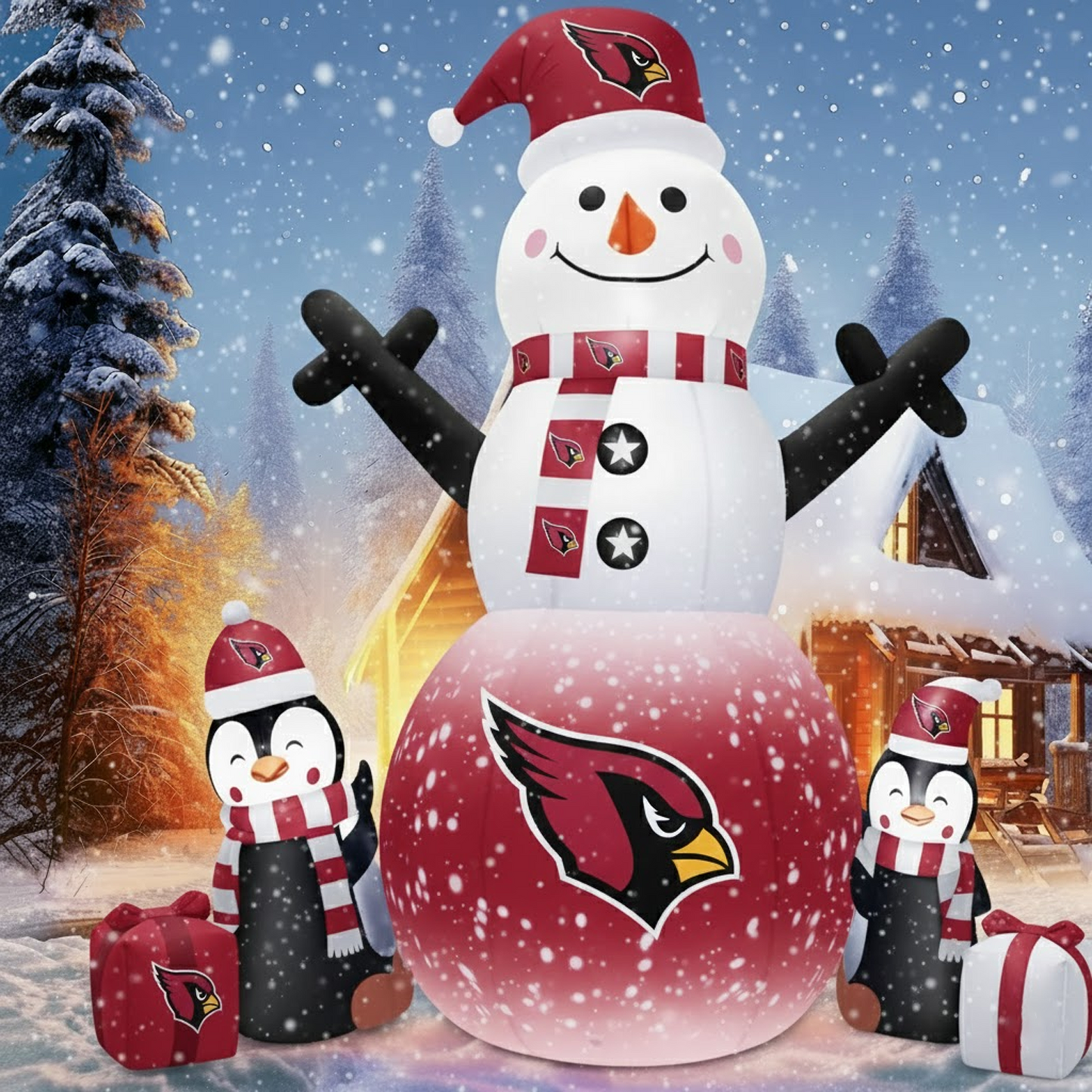 ARI X NFL Inflatable Snowman Decoration with Penguin Companions NAK NHT