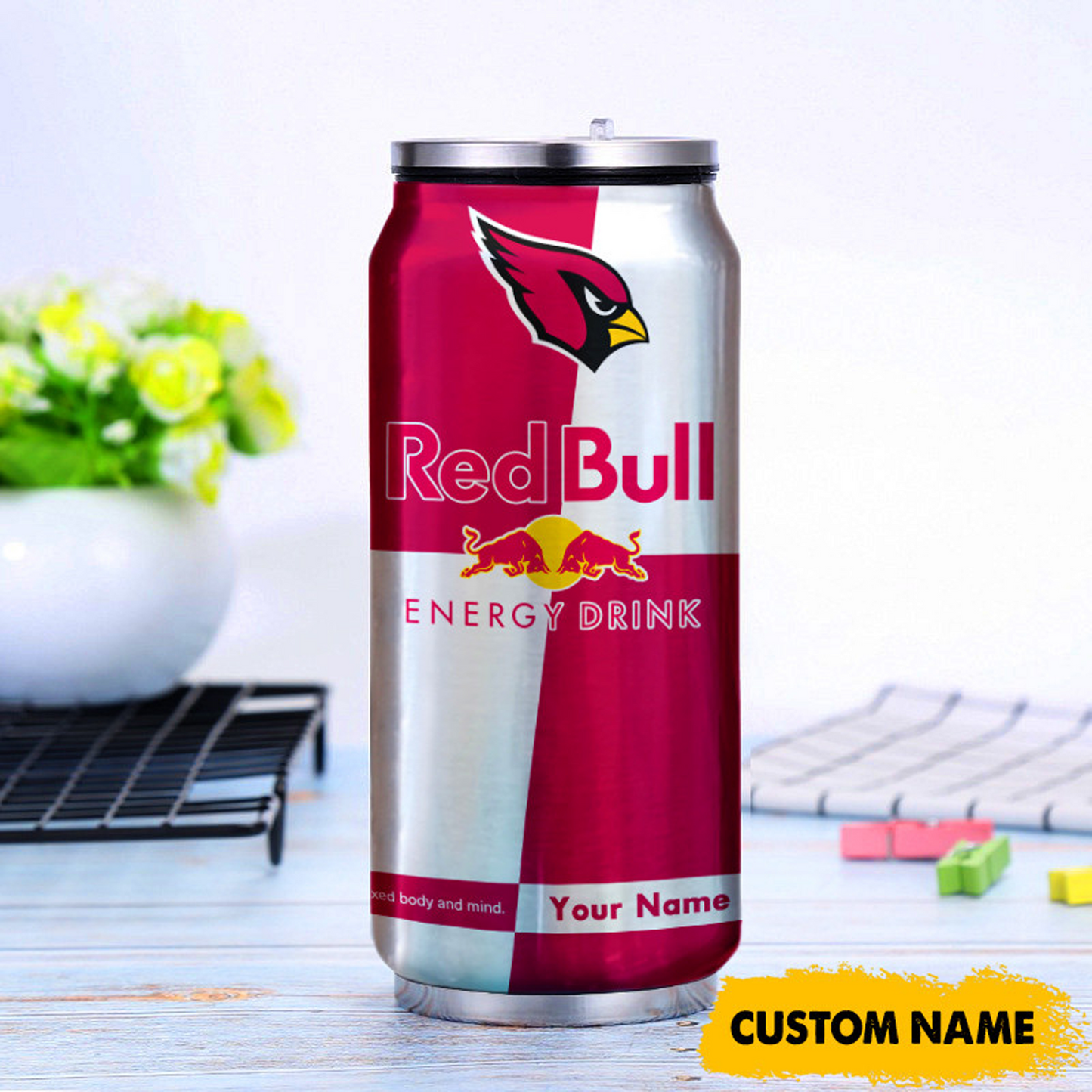 ARI x NFL Mix RedB Drink Can Tumbler Custom Any Name DATND TANTD