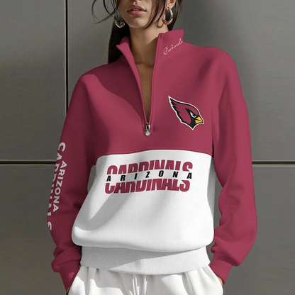 ARI X NFL Women Plain Color Zip Up Long Sleeve Sweatshirt NAK NHT