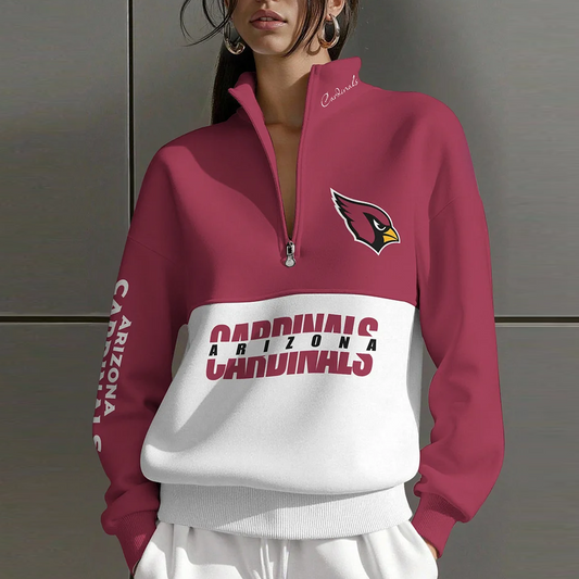 ARI X NFL Women Plain Color Zip Up Long Sleeve Sweatshirt NAK NHT